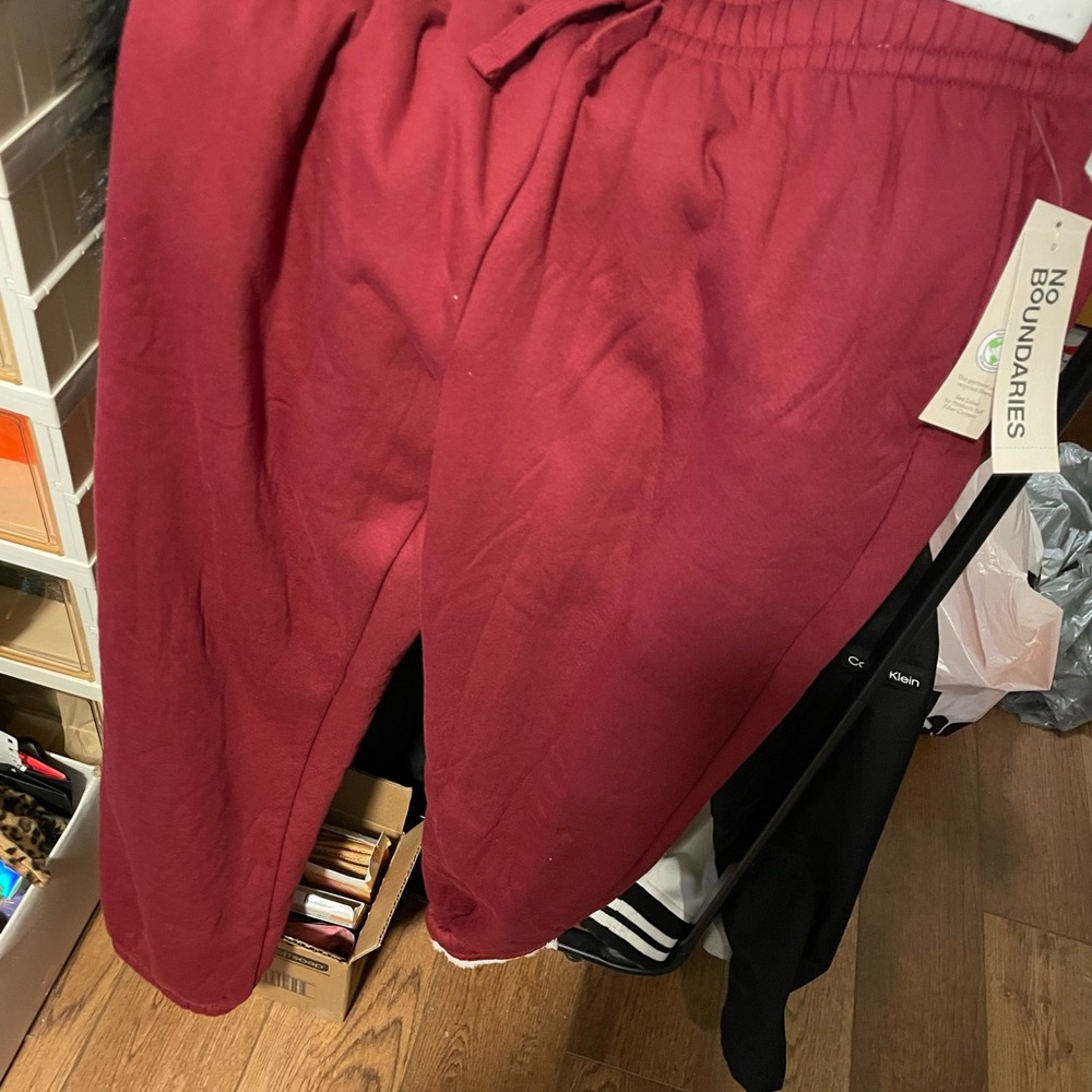 No Boundaries woman’s red joggers